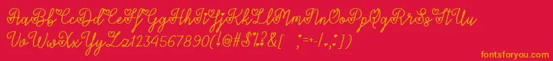 LoversInFebruaryTtf-Schriftart – Orangefarbene Schriften auf rotem Hintergrund
