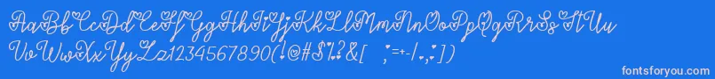 フォントLoversInFebruaryTtf – ピンクの文字、青い背景
