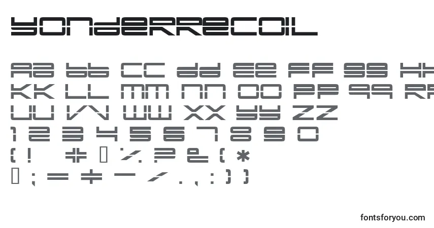 Schriftart Yonderrecoil – Alphabet, Zahlen, spezielle Symbole