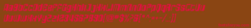 フォントSfDecotechnoOblique – 赤い文字が茶色の背景にあります。