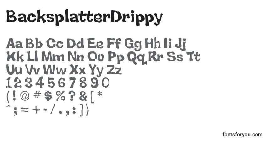 Czcionka BacksplatterDrippy – alfabet, cyfry, specjalne znaki