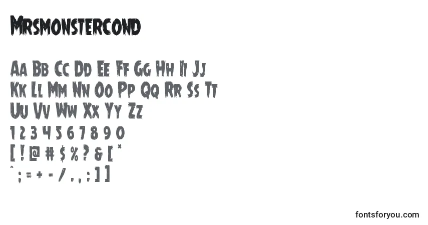 Czcionka Mrsmonstercond – alfabet, cyfry, specjalne znaki