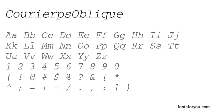 A fonte CourierpsOblique – alfabeto, números, caracteres especiais