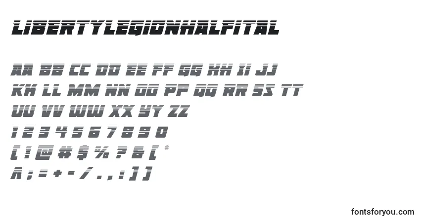 Czcionka Libertylegionhalfital – alfabet, cyfry, specjalne znaki