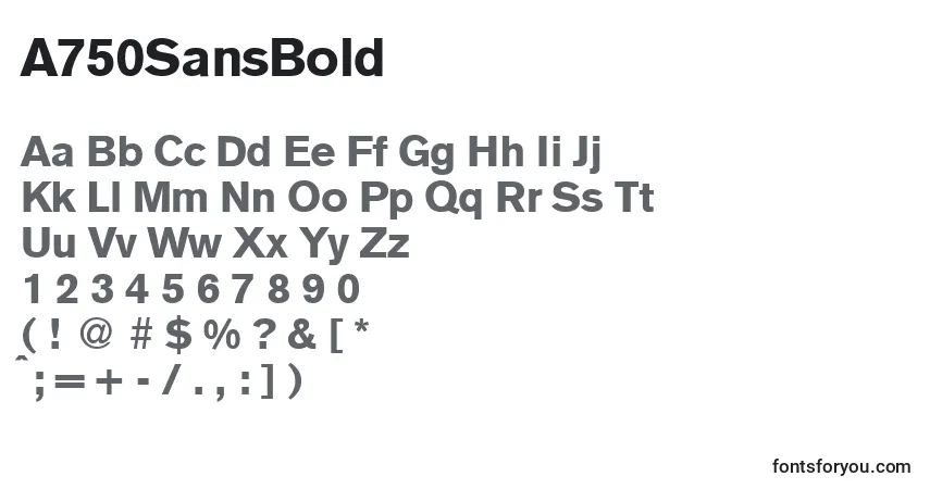 Шрифт A750SansBold – алфавит, цифры, специальные символы
