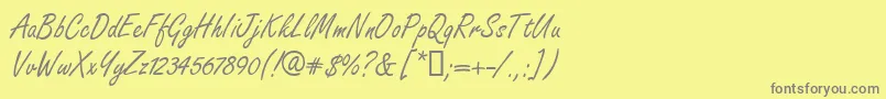 Saiba mais sobre a fonte FreshhanddbNormal Fonte FreshhanddbNormal – fontes cinzas em um fundo amarelo