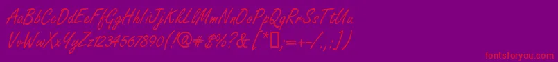 FreshhanddbNormal-Schriftart – Rote Schriften auf violettem Hintergrund