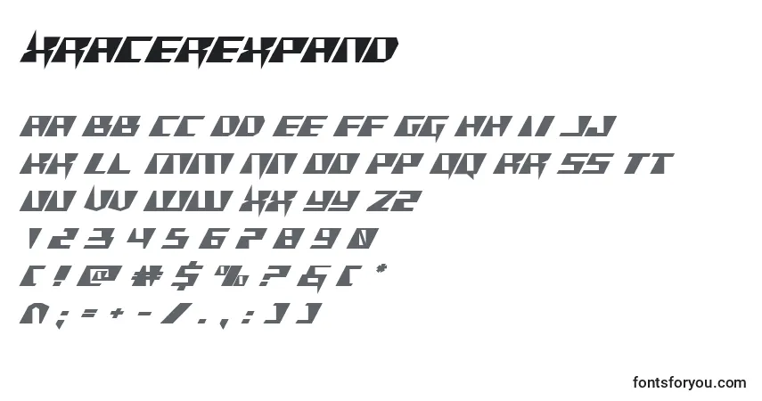 Schriftart Xracerexpand – Alphabet, Zahlen, spezielle Symbole