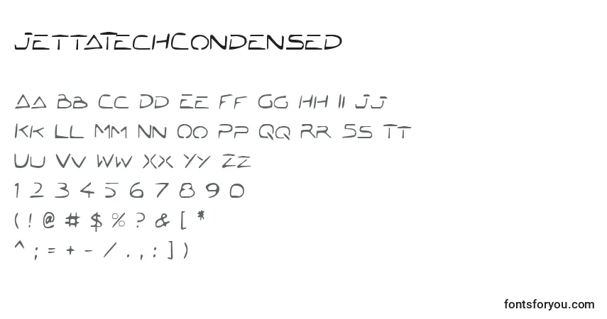 A fonte JettaTechCondensed – alfabeto, números, caracteres especiais