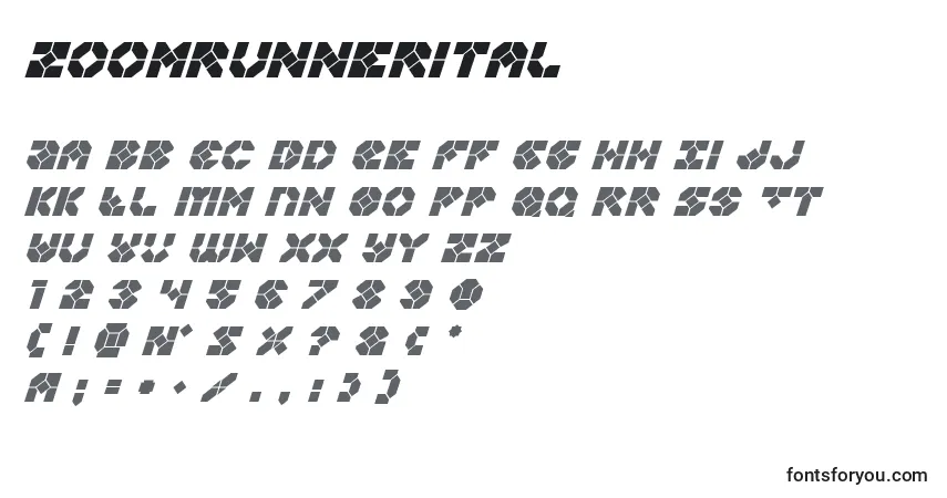 Schriftart Zoomrunnerital – Alphabet, Zahlen, spezielle Symbole