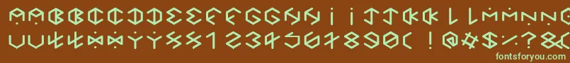 フォントHexagonCupFontBold – 緑色の文字が茶色の背景にあります。
