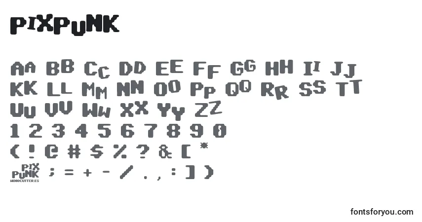 A fonte PixPunk – alfabeto, números, caracteres especiais