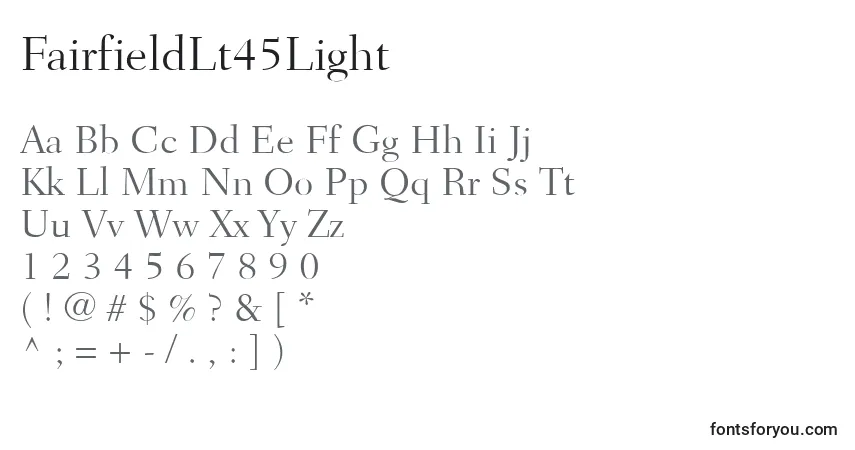 Czcionka FairfieldLt45Light – alfabet, cyfry, specjalne znaki