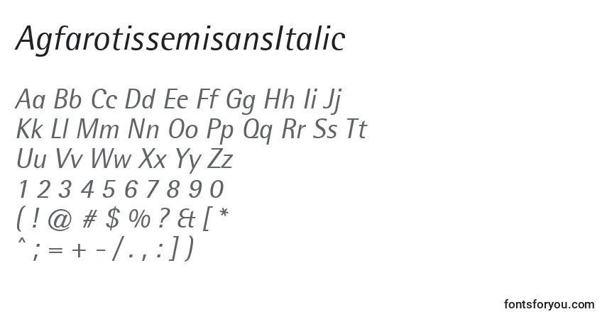 Schriftart AgfarotissemisansItalic – Alphabet, Zahlen, spezielle Symbole