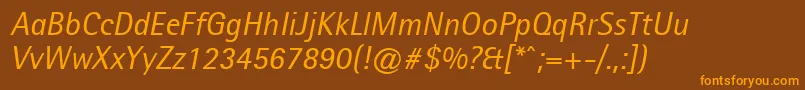 AgfarotissemisansItalic-Schriftart – Orangefarbene Schriften auf braunem Hintergrund