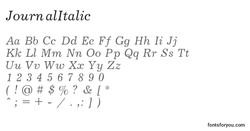 Czcionka JournalItalic – alfabet, cyfry, specjalne znaki