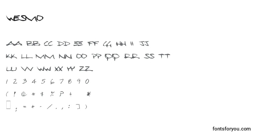 characters of wesmo font, letter of wesmo font, alphabet of  wesmo font