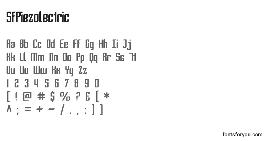 characters of sfpiezolectric font, letter of sfpiezolectric font, alphabet of  sfpiezolectric font
