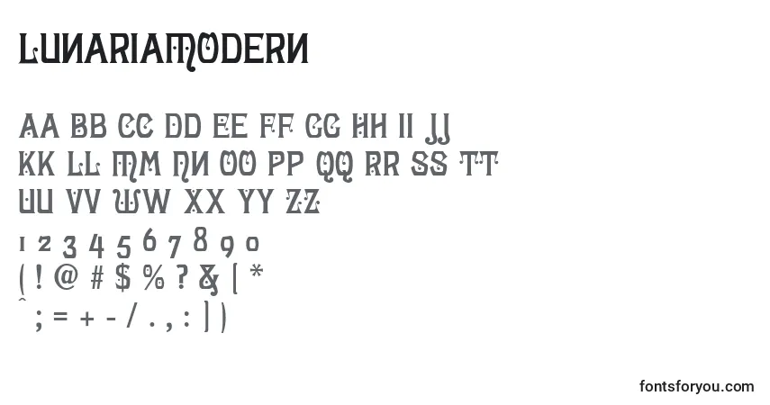 characters of lunariamodern font, letter of lunariamodern font, alphabet of  lunariamodern font