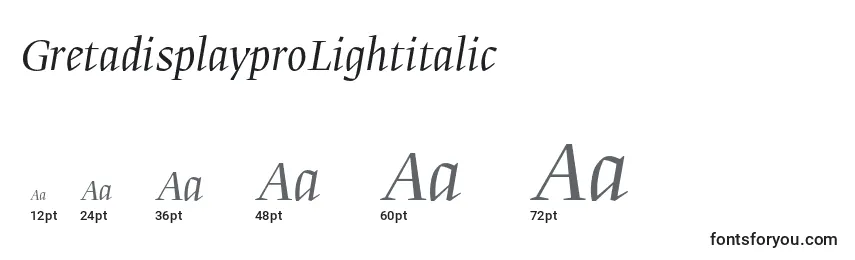 sizes of gretadisplayprolightitalic font, gretadisplayprolightitalic sizes