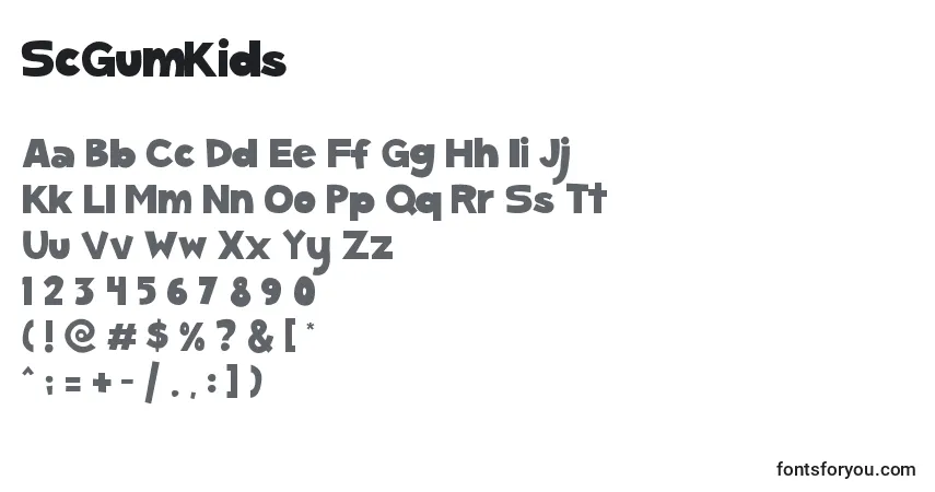 characters of scgumkids font, letter of scgumkids font, alphabet of  scgumkids font