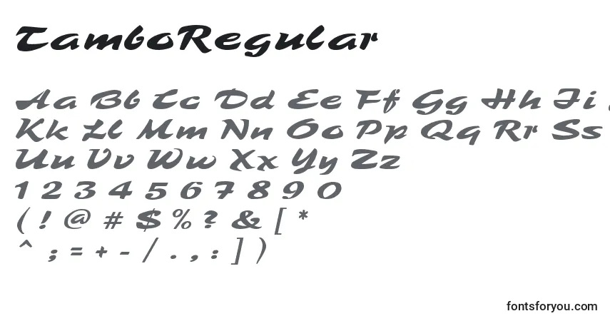 characters of tamboregular font, letter of tamboregular font, alphabet of  tamboregular font