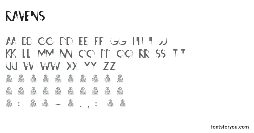 characters of ravens font, letter of ravens font, alphabet of  ravens font