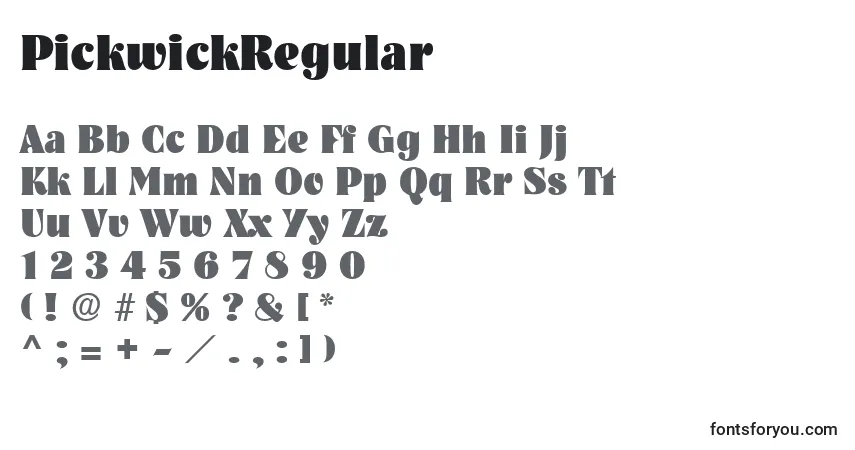 characters of pickwickregular font, letter of pickwickregular font, alphabet of  pickwickregular font