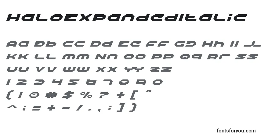 Schriftart HaloExpandedItalic – Alphabet, Zahlen, spezielle Symbole