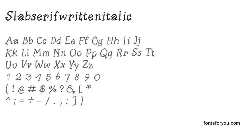 A fonte Slabserifwrittenitalic – alfabeto, números, caracteres especiais