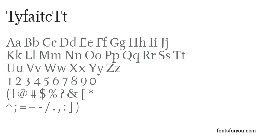 A fonte TyfaitcTt – alfabeto, números, caracteres especiais