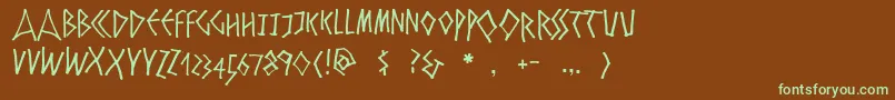 フォントZyprian – 緑色の文字が茶色の背景にあります。