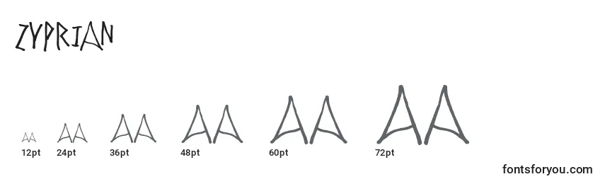 Размеры шрифта Zyprian