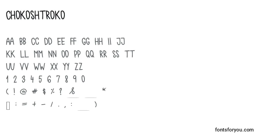 Schriftart Chokoshtroko – Alphabet, Zahlen, spezielle Symbole