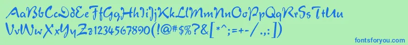 フォントVeronaScript – 青い文字は緑の背景です。