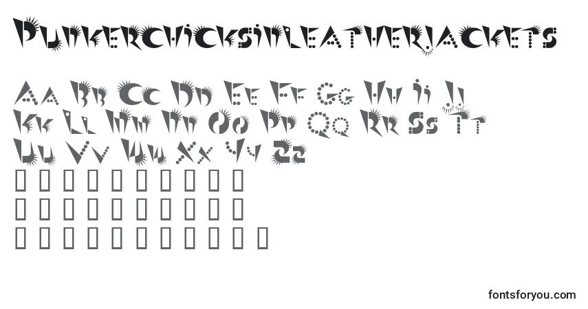 Czcionka Punkerchicksinleatherjackets – alfabet, cyfry, specjalne znaki