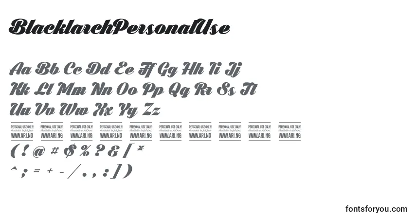 Czcionka BlacklarchPersonalUse – alfabet, cyfry, specjalne znaki