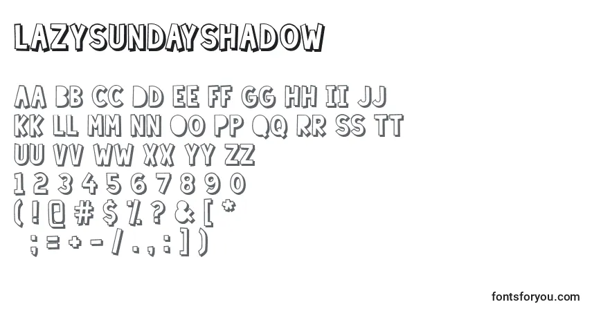 Schriftart LazySundayShadow – Alphabet, Zahlen, spezielle Symbole