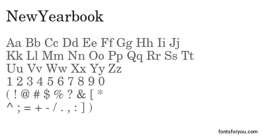 A fonte NewYearbook – alfabeto, números, caracteres especiais