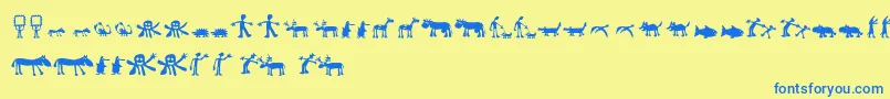 フォントLlhulluporo – 青い文字が黄色の背景にあります。