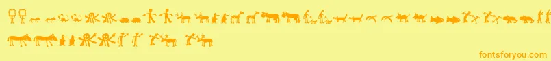 フォントLlhulluporo – オレンジの文字が黄色の背景にあります。