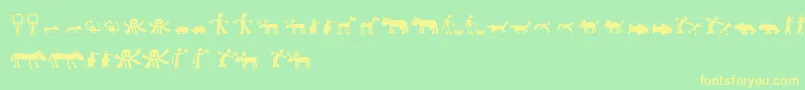 フォントLlhulluporo – 黄色の文字が緑の背景にあります