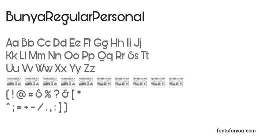 Schriftart BunyaRegularPersonal – Alphabet, Zahlen, spezielle Symbole