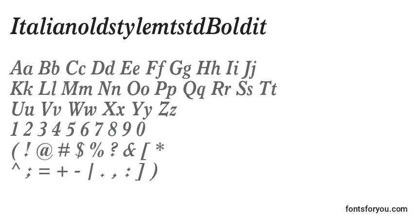 A fonte ItalianoldstylemtstdBoldit – alfabeto, números, caracteres especiais