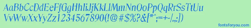 Czcionka DenverantiqueItalic – niebieskie czcionki na zielonym tle