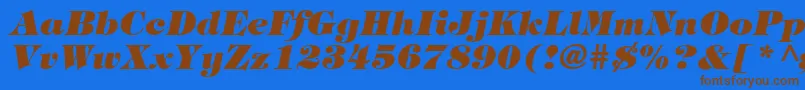 フォントTringlandHeavyItalic – 茶色の文字が青い背景にあります。