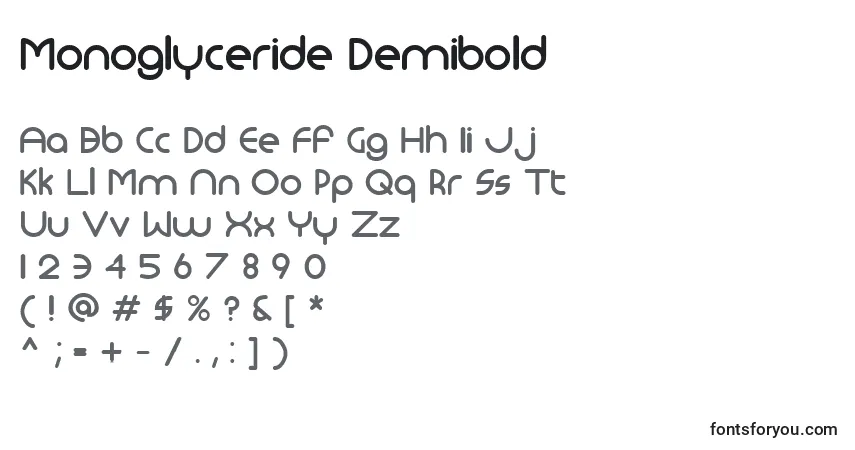 Schriftart Monoglyceride Demibold – Alphabet, Zahlen, spezielle Symbole