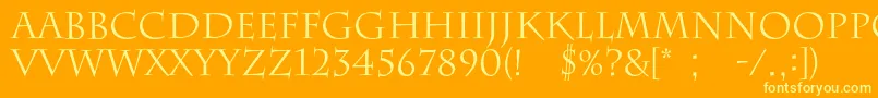 Barrygothicc-Schriftart – Gelbe Schriften auf orangefarbenem Hintergrund