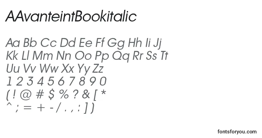 Czcionka AAvanteintBookitalic – alfabet, cyfry, specjalne znaki