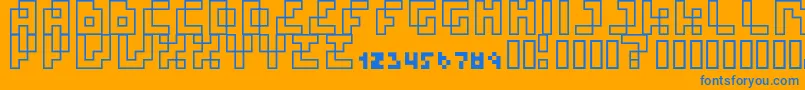 フォントFourPixelCapsOutline – オレンジの背景に青い文字